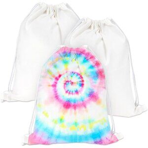 Versatile White Cotton Drawstring Bags - Ideal for DIY, Sports, Travel, 3-Pack